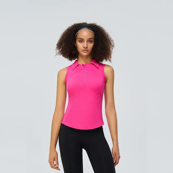 Yoga Outfit Salspor Mulheres Half-Zip Sports Bra -Proof Vest Stand-Up Collar Elastic Fitness Sem Mangas Slim Tops Sportswear