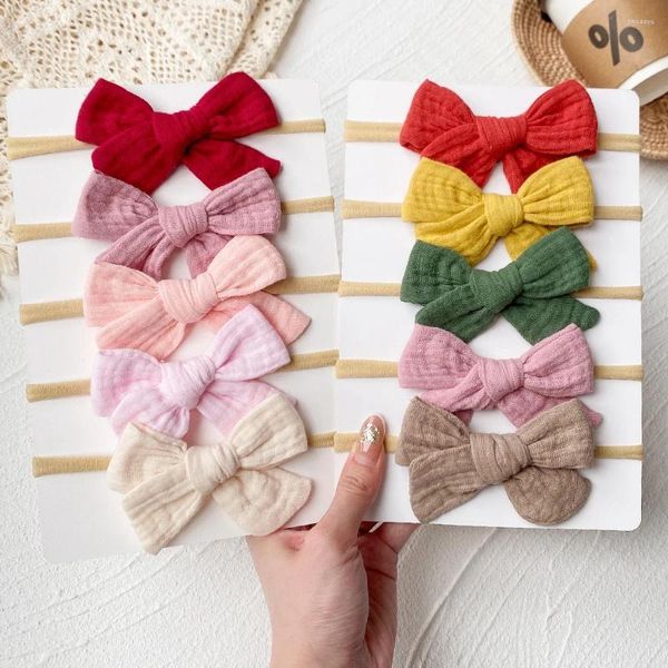 Accesorios para el cabello 5 uds diadema con lazo bebé niña cintas elásticas de Color sólido turbante para niños nacidos regalo para niños al por mayor