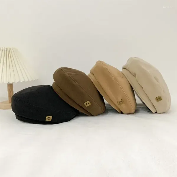 Berets Beilei Chapéu Outono/Inverno Algodão Feminino Instagram Coreano Moda Metal Label C