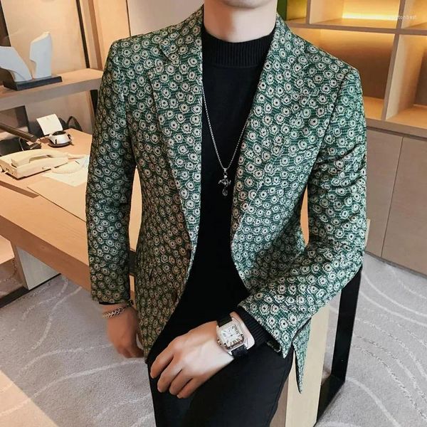 Abiti da uomo Autunno Inverno Velluto a coste Fiore Blazer Uomo Slim Fit Giacca da abito casual Abito da lavoro da sposa Cappotto Streetwear