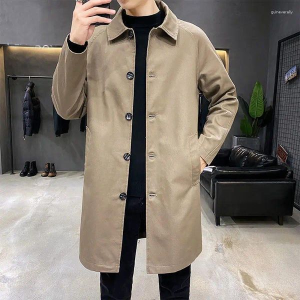 Trench dos casacos masculinos quebra -vento médio primavera e outono jaqueta casual casual negócio ruffian belo tamanho grande