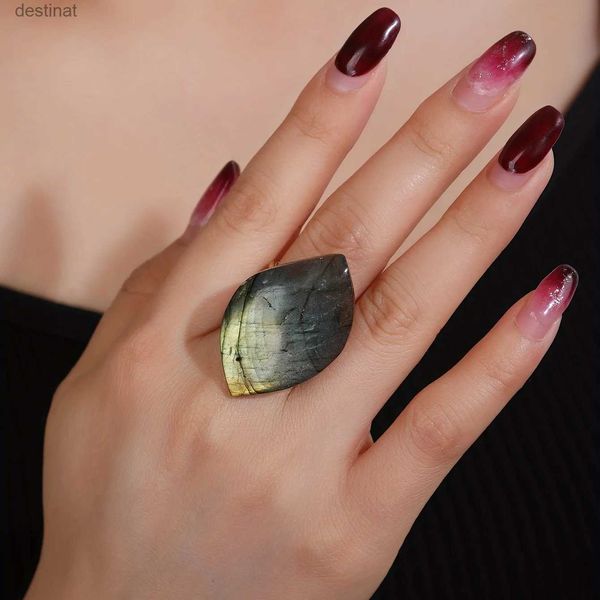 Кольцо-пасьянс YEEVAA 1 шт. Кольцо из натурального камня с лабрадором, позолоченное 14 карат, регулируемое кольцо-манжета, декор для коктейльной вечеринки (неопределенные формы) L231220