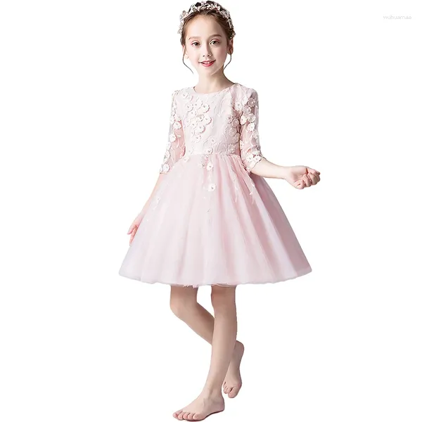 Abiti da ragazza Principessa Abito da sposa rosa Abiti da festa per ragazze Per bambini Comunione Abito da ballo Abiti eleganti in pizzo per bambini