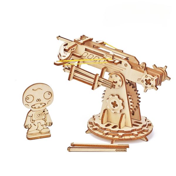 3D Puzzles 3D Siege Crossbow Quebra-cabeça de madeira Brinquedo Faixa de borracha capaz de modelo artesanal para construir montagem DIY Antient Weapon Toys for Kids 231219