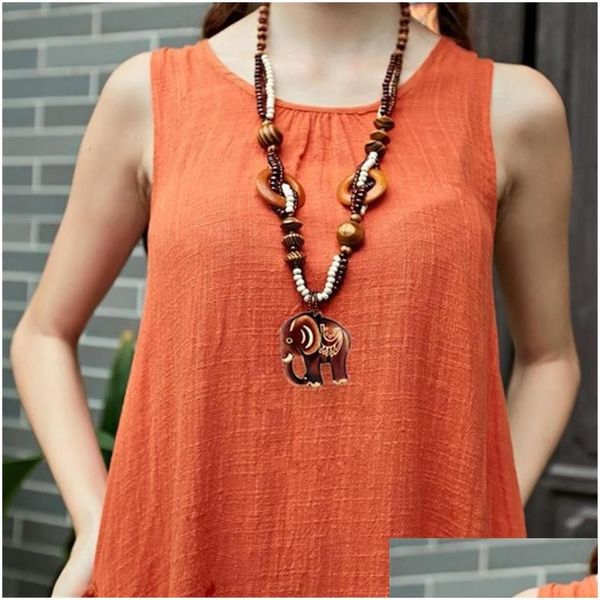 Colares Pingente Handmade Boho Y2K Jóias Camisola Cadeia Mulheres Estilo Étnico Long Bead Wood Elefante Colar Preço Decente Camisa Dro Otnmq