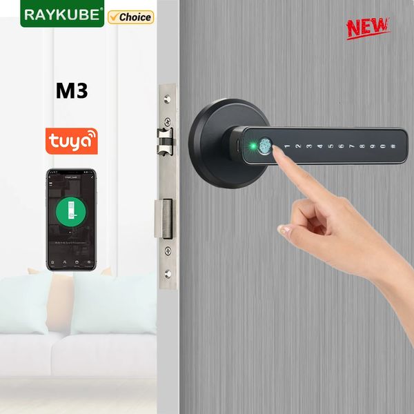 Fechaduras de porta RAYKUBE M3 Tuya BLE Digital Fingerprint Lock Eletrônico com chaves de 6070mm SmartlifeTuya APP Desbloqueio remoto 231219