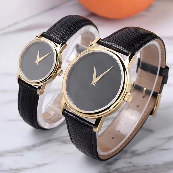 Moda completa marca relógios de pulso masculino feminino casais amantes 38mm 28mm caso aço inoxidável pulseira couro quartzo aaa relógio luxo mv 8