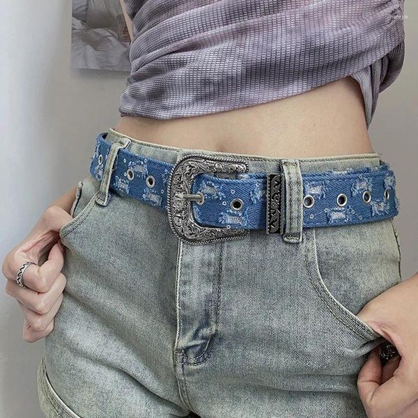 Kemerler punk denim teknolojisi hasarlı kemer mavi bayanlar retro barok moda dekoratif kadın bel gelgit