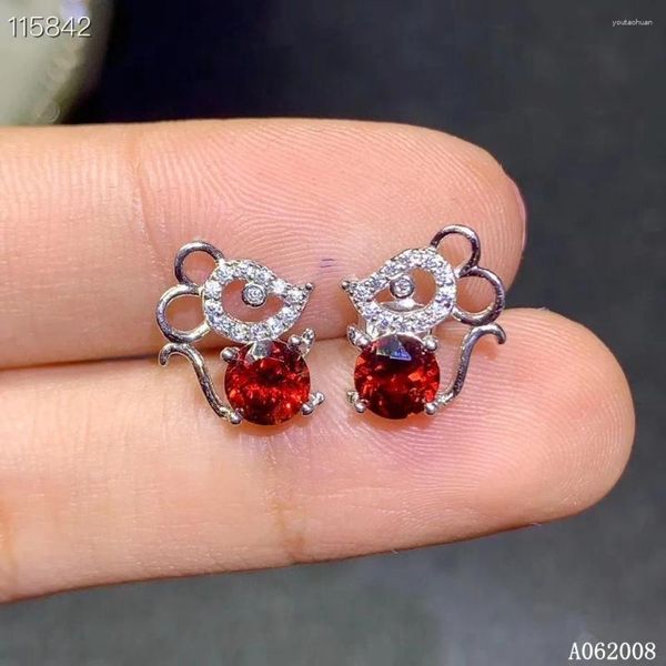 Brincos de garanhão KJJEAXCMY joias finas 925 prata esterlina incrustada natural garnet orelha studs adorável mouse senhoras suporte testes