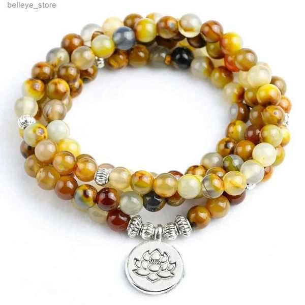 Charm Armbänder Natürliche gelbe Blume Stein WomenBracelet Mala Perlen Armband oder Halskette Männer Lebensbaum Charm Armband Yoga SchmuckL23121