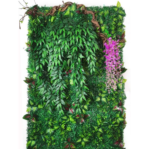 15.7*23.6 pollici pianta artificiale fiori erba mista giungla foglie pannello stuoia decorazione della parete per matrimonio 231220