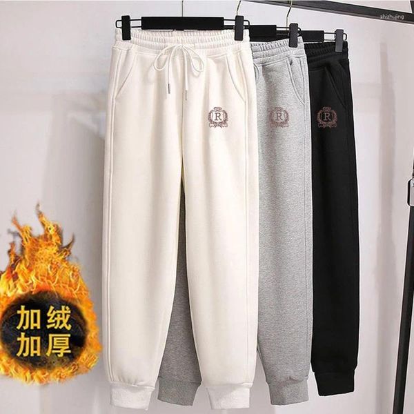 Pantaloni da donna Autunno Inverno Moda Harlan Peluche Caldo Coulisse Vita alta Cravatta Piedi Pantaloni larghi Pantaloni sportivi per donna