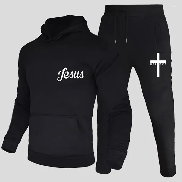 Herren Trailsuits Neueste Jesus gedruckte Trainingsanzug Frühlings- und Herbst Sportwear Casual Color COODED Hoodies Hosen Man Design Sports Kit