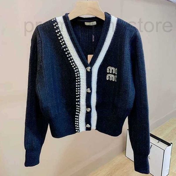 Suéteres femininos designer v pescoço de malha cardigan mulheres suéteres miu designer suéter cashmere jaqueta diamante bordado casaco feminino suéter roupas de luxo m8cd