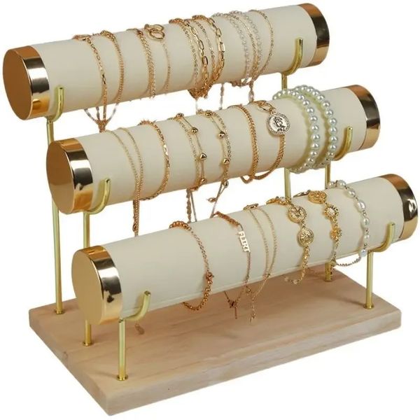 Schmuckschatullen Abnehmbarer Armbandständer Dreischichtiger Schmuckständer Samtständer Uhrenaufbewahrungsbox Massivholzbasis Golddisplay 231219