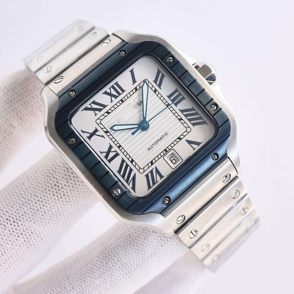 designer menwatch santos relógio de alta qualidade automático mecânico uhren 39,8 mm com pulseira de interruptor rápido mostrador branco caro relgio montre cater luxe com caixa AKRE