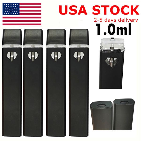 USA STOCK 1ml Penna Vape usa e getta Sigaretta elettronica Carrelli vuoti Consigli a scatto Vaporizzatore a bobina in ceramica Olio denso Batteria ricaricabile da 280 mAh Penne Vapes diamantate Logo personalizzato