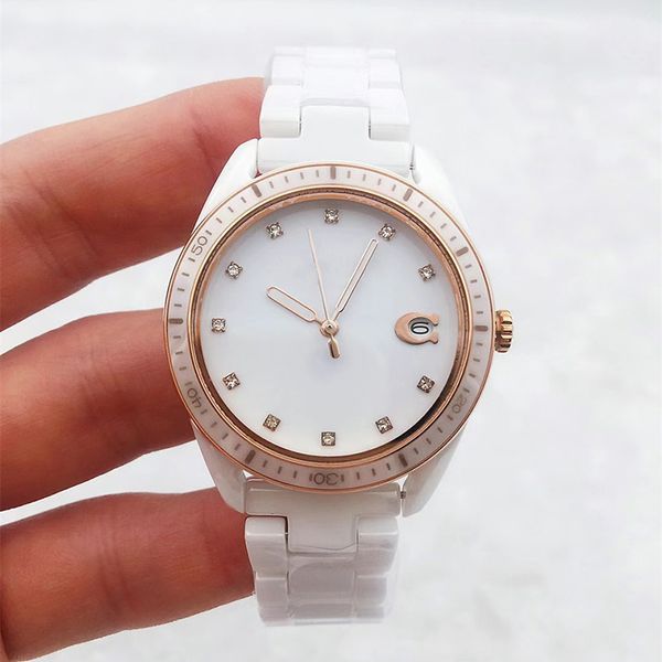 Senhoras relógio designer relógio de luxo relógio de alta qualidade tamanho 35mm moda relógio marca relógio cerâmica banda diamante relógio diamante cravejado relógio cerâmica
