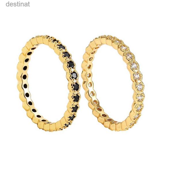 Кольцо-пасьянс, черные и прозрачные кольца с цирконием CZ, тонкие кольца для женщин и девочек, новые модные позолоченные медные кольца на палец, свадебные обручальные украшенияL231220