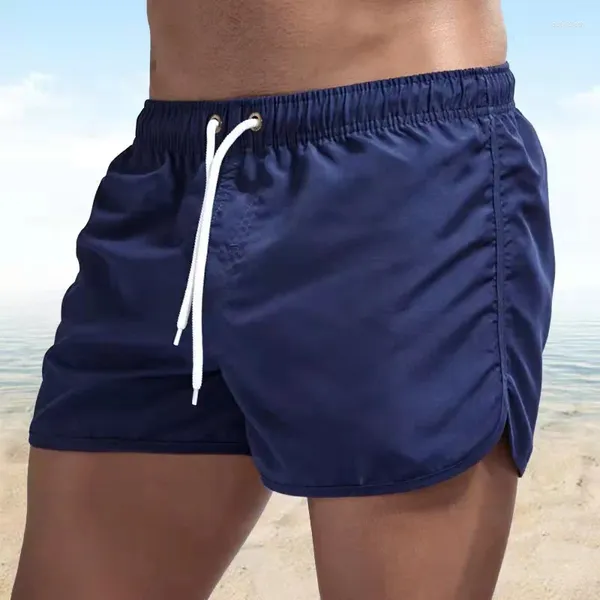 Roupa de banho masculina verão urso impresso shorts marca beachwear sexy troncos de banho masculino cintura baixa respirável praia surf