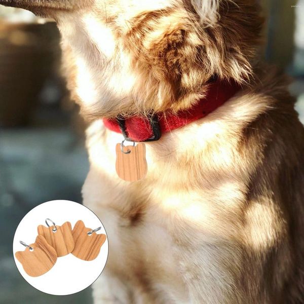 Collari per cani 3 pezzi Tag tag tag di ID del coperchio Blank Pet for Dogs Cat Testa a forma di legno Animali in legno