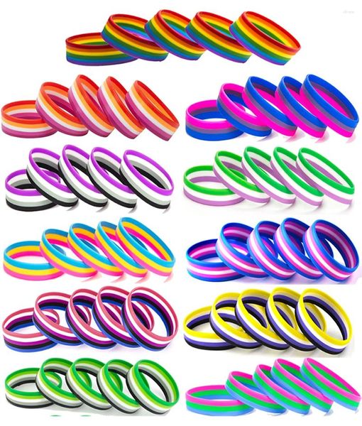 Bracciale LGBT Pride Arcobaleno Pansessuale Asessuale Genderqueer Bisessuale Bracciale Gioielli Bracciale in silicone SLP-0000