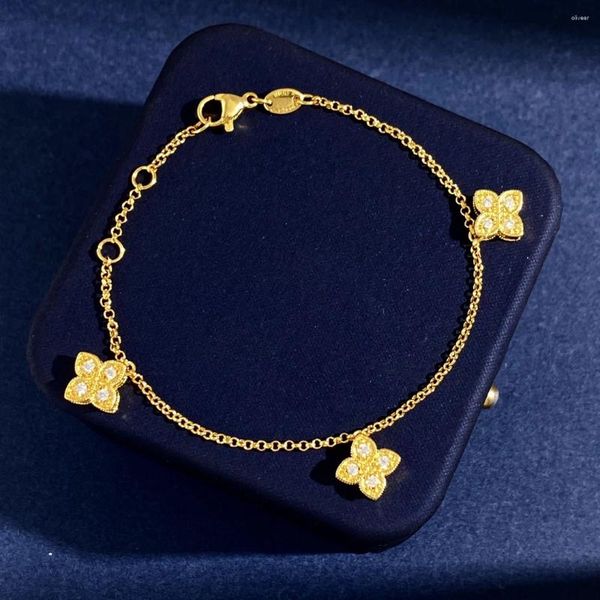 Braccialetti con ciondoli Bracciale in ottone con pendente a forma di fiore in oro placcato 18 K RC Gioielli