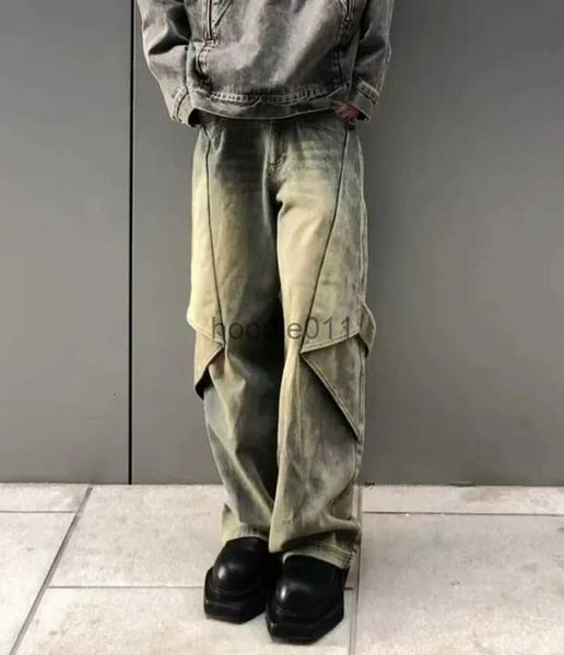 Jeans da uomo American High Street Pantaloni a forma variabile Micro Flare Jeans da uomo Vita alta Drappeggi larghi Gamba larga Pantaloni lunghi trascinanti L231220