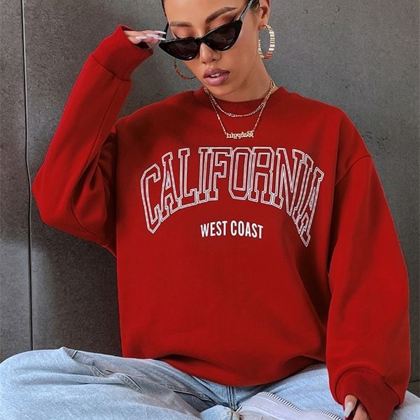 Kadınların ceketleri Kore trend kadın sweatshirts California california c baskı kadın kapüşonlu uzun kollu o boyun kazıkları sportif ve zengin giyim 231219