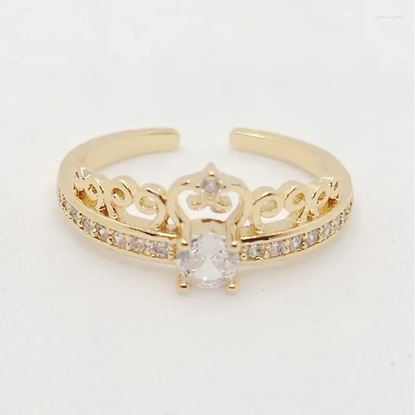 Anéis de casamento moda mulher coroa noivado noiva bandas cristal incrustação abertura redimensionável presentes do dia dos namorados