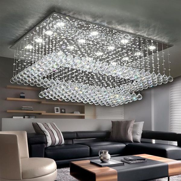 Lustre de cristal contemporâneo K9 gota de chuva retângulo luminárias de teto montagem embutida luminária LED para l204g
