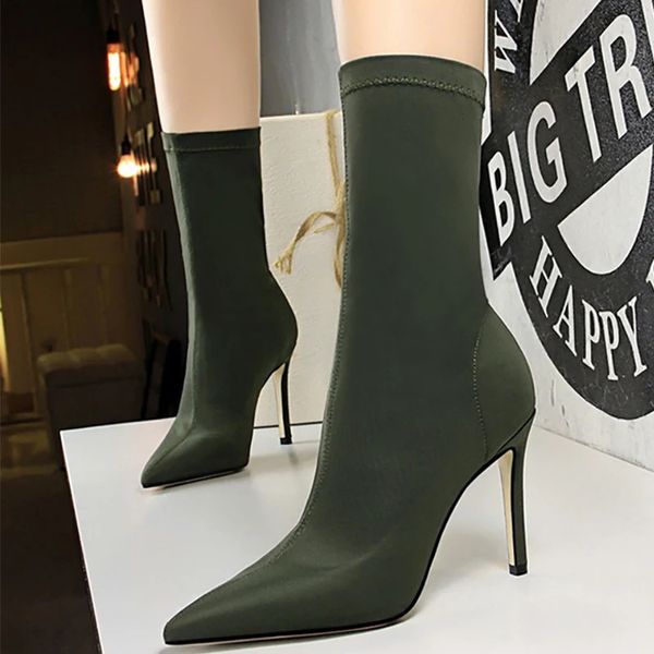 Botlar Midcalf Seksi çorap streç yüksek topuklu ayakkabılar fetiş kadın ayakkabıları sonbahar kış stiletto pompaları 41 231219