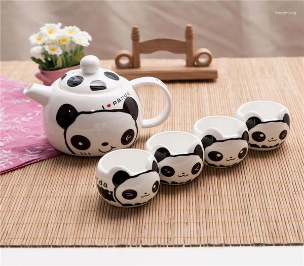 Conjuntos de teaware lindos desenhos animados de chá panda conjunto de chá chinês estilo cerâmica de cerâmica com caixa de presente