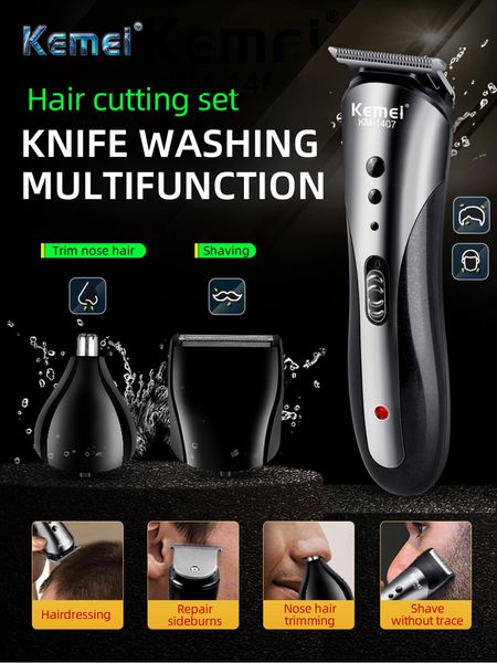 Kemei profissional barbeador elétrico barba navalha recarregável nariz máquina de cortar cabelo multifuncional aparador para homem 231220