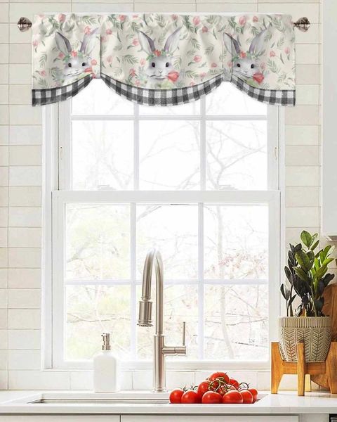 Tenda Pasqua Fiori Finestra Soggiorno Armadio da cucina Tie-up Valance Rod Pocket