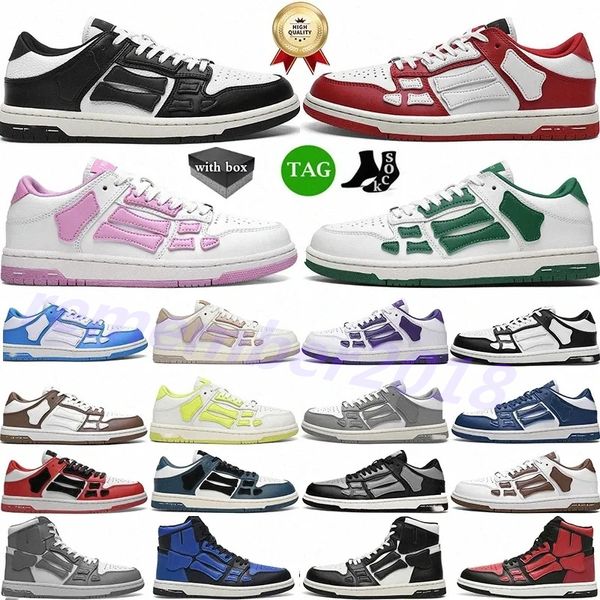 Designer Skel Top Low Uomo Donna Scarpe Bones Hi Leather Sneakers Luxury Skeleton Blu Rosso Bianco Nero Verde Grigio Rosa coppia casual Scarpe da donna da uomo R20