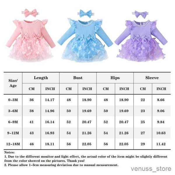 Mädchenkleider 0-18M Babykleid mit Stirnband Langarmblau Blumenkleid Kleinkleid Partykleider Bugblumenmasch für Neugeborene Geburtstagsfeier