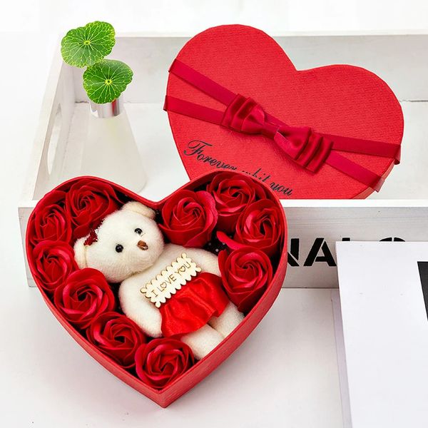 Jóias de joalheria decoração sabão artificial Flor de rosa San Valentine Presente Teddy Bear Rose Artificielle Flor dos namorados Caixa de dia dos namorados Rosa urso 231219