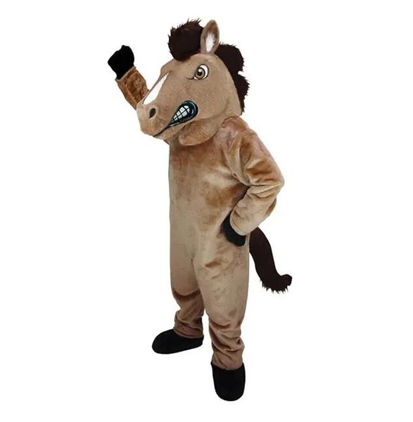 Costume da mascotte cavallo marrone di alta qualità Vestito da festa di Natale di Halloween Vestito da personaggio dei cartoni animati Vestito da carnevale unisex per adulti