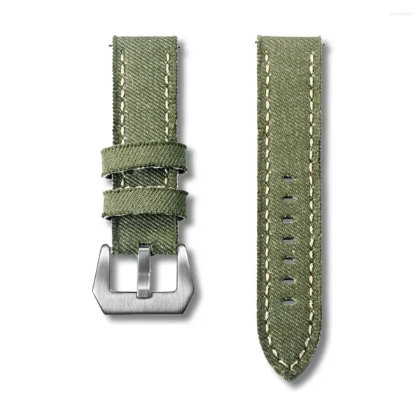 Cinturini per orologi Hemsut Canvas Sgancio rapido Premium Denim Verde Due pezzi Cinturini MaSteel Buckle 20mm 22mm 24mm