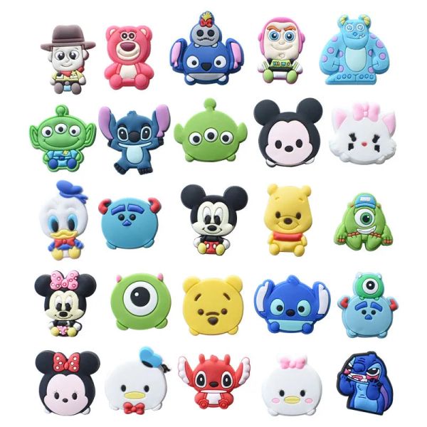 Encantos de anime atacado bonito pato mouse personagens filmes encantos dos desenhos animados acessórios de sapato pvc decoração fivela de borracha macia tamancos encantos bj