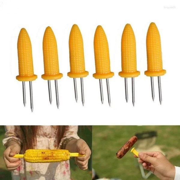 Werkzeuge 6/12Pcs Gabel Mais Spieß Edelstahl Halter Auf Die Cob Spieße Obst Gabeln Outdoor Grill Werkzeug