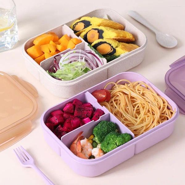 Stoviglie Bento Box resistente alle macchie 3 scomparti Grande capacità con forchette Riscaldamento a microonde Buona tenuta Forniture per la cucina per il pranzo