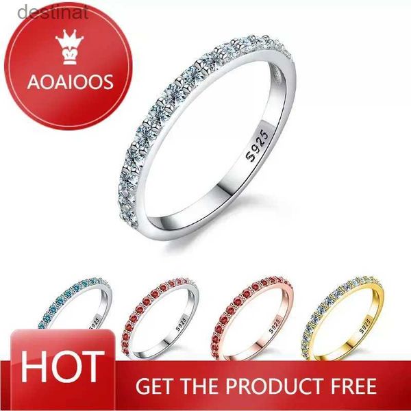 Anel solitário DRring 1,9 mm 100% anéis de moissanite completos para mulheres meia eternidade banda match diamante pedra vermelha prata esterlina 925 joias finasL231220