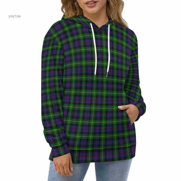 Moletons femininos com capuz retrô verde xadrez casual com capuz escocês clã estampa legal solto com capuz outono manga comprida moda de rua moletons grandesL231026