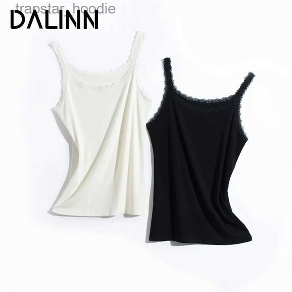 Tanques femininos Camis Woman Casual Camisoles 30%de seda 70%algodão pescoço de renda de renda de salão de raiva branca preta 2023 Spring Summer Summer Nett Dalinn L231220