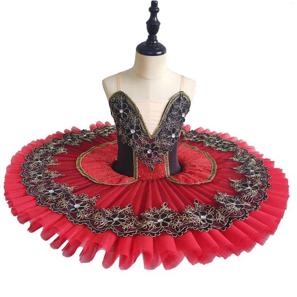 Abbigliamento da palcoscenico Tutu di balletto professionale rosso per ragazze Piatto rosa Pancake Ballerina Abito da festa Costume da ballo per donne adulte per bambini