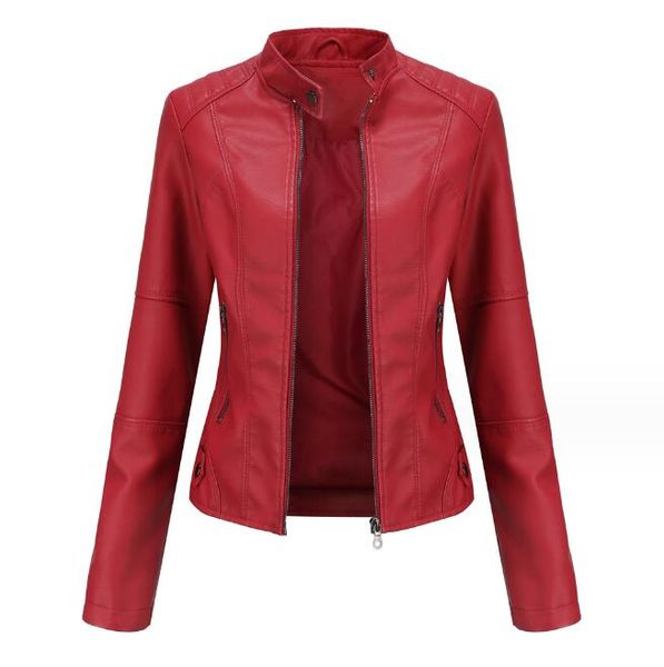 Lederjacke Damen 4XL Biker Fashion Solid Kunstlederjacke Revers Motorrad Schlanke dünne Damenjacken Frühling Herbst