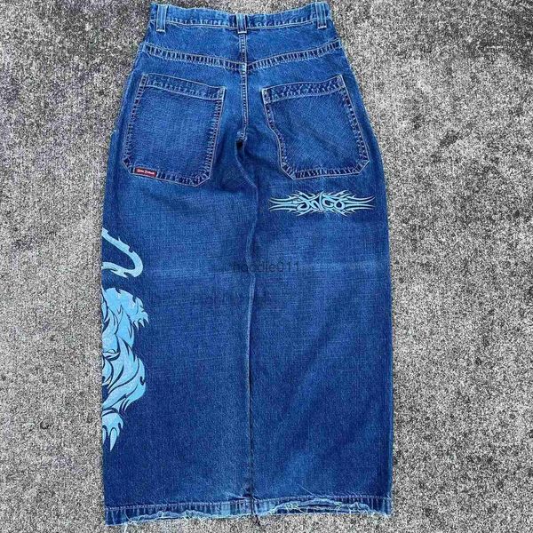 Мужские джинсы JNCO Jeans Y2K Harajuku Хип-хоп Тигр Графический Готический Ретро Синие мешковатые джинсы Джинсовые брюки Мужчины Женщины Готические широкие брюки с высокой талией L231220