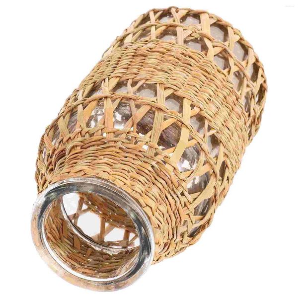 Vasos Rattan Vaso de vidro rústico simples flores secas planta criativa estilo campo tecido